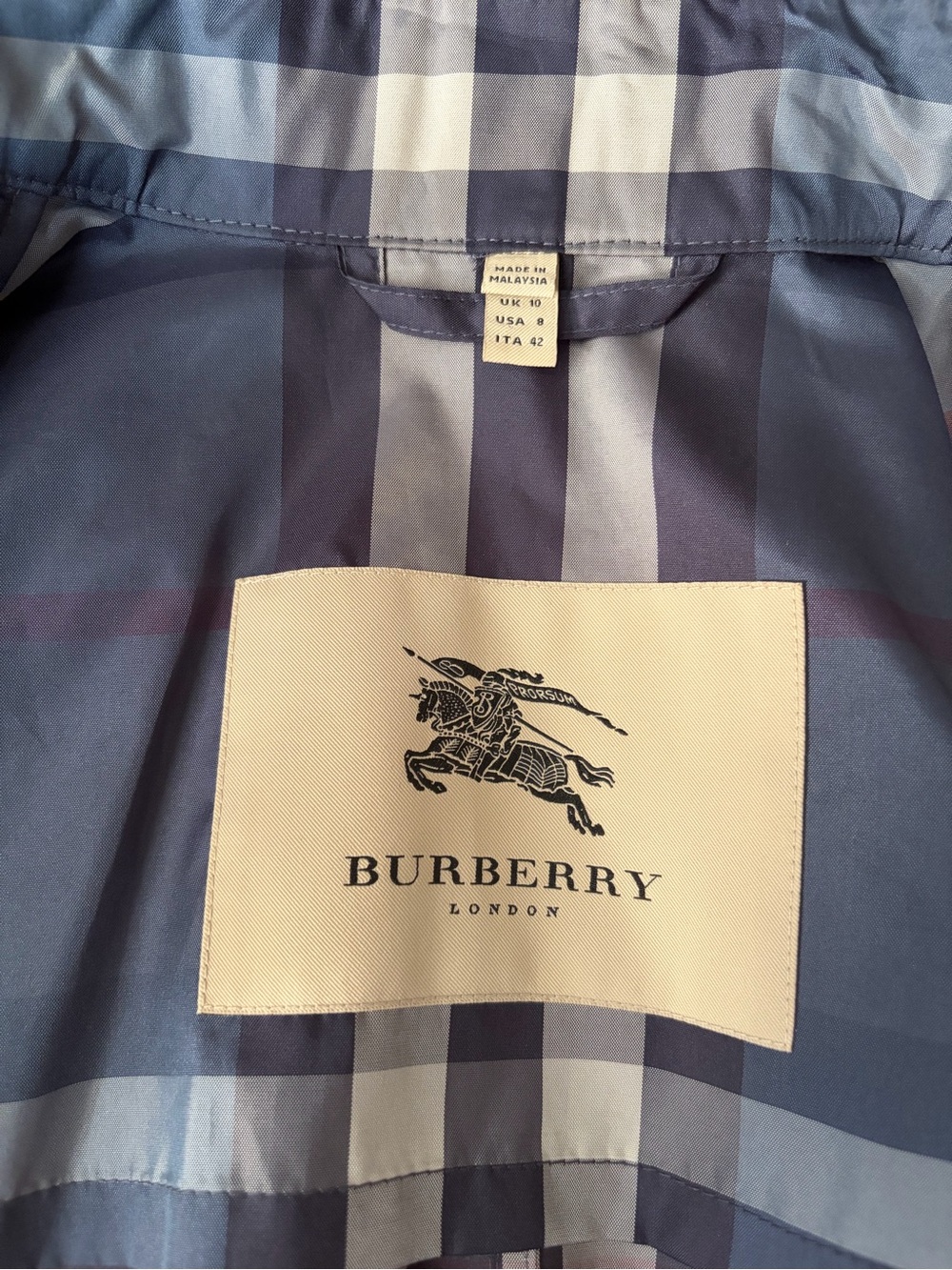Burberry London Blue Plaid Short Lightweight Trenchcoat Jacket Med/US8/UK10 EUC - Picture 11 of 17